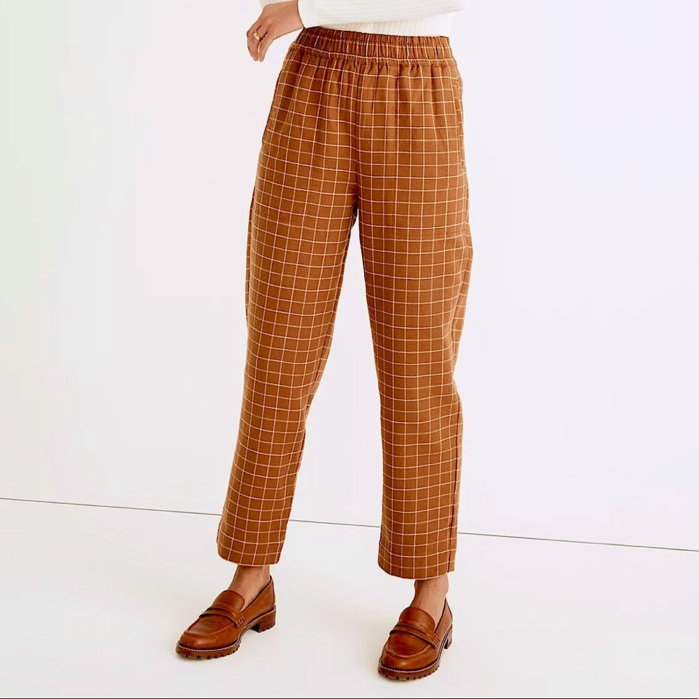 𝑺𝑶𝑳𝑫 𝑶𝑼𝑻Madewell waffleback pull on high rise tapered pants in Windowpane